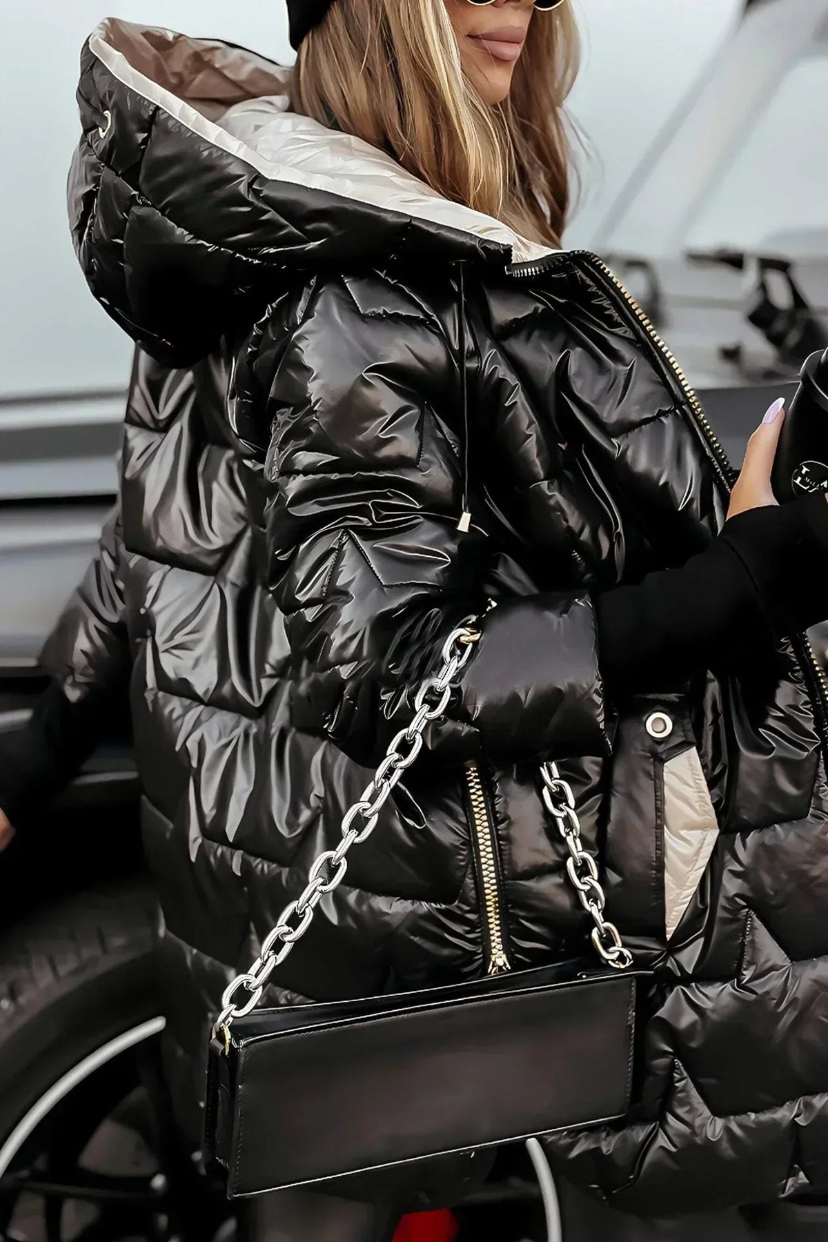 Hooded Zip Front Quilted Longline Puffer Coat
