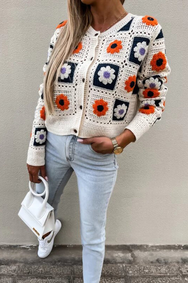 Square Crochet Crop Button Cardigan