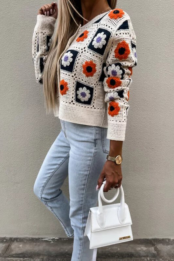 Square Crochet Crop Button Cardigan