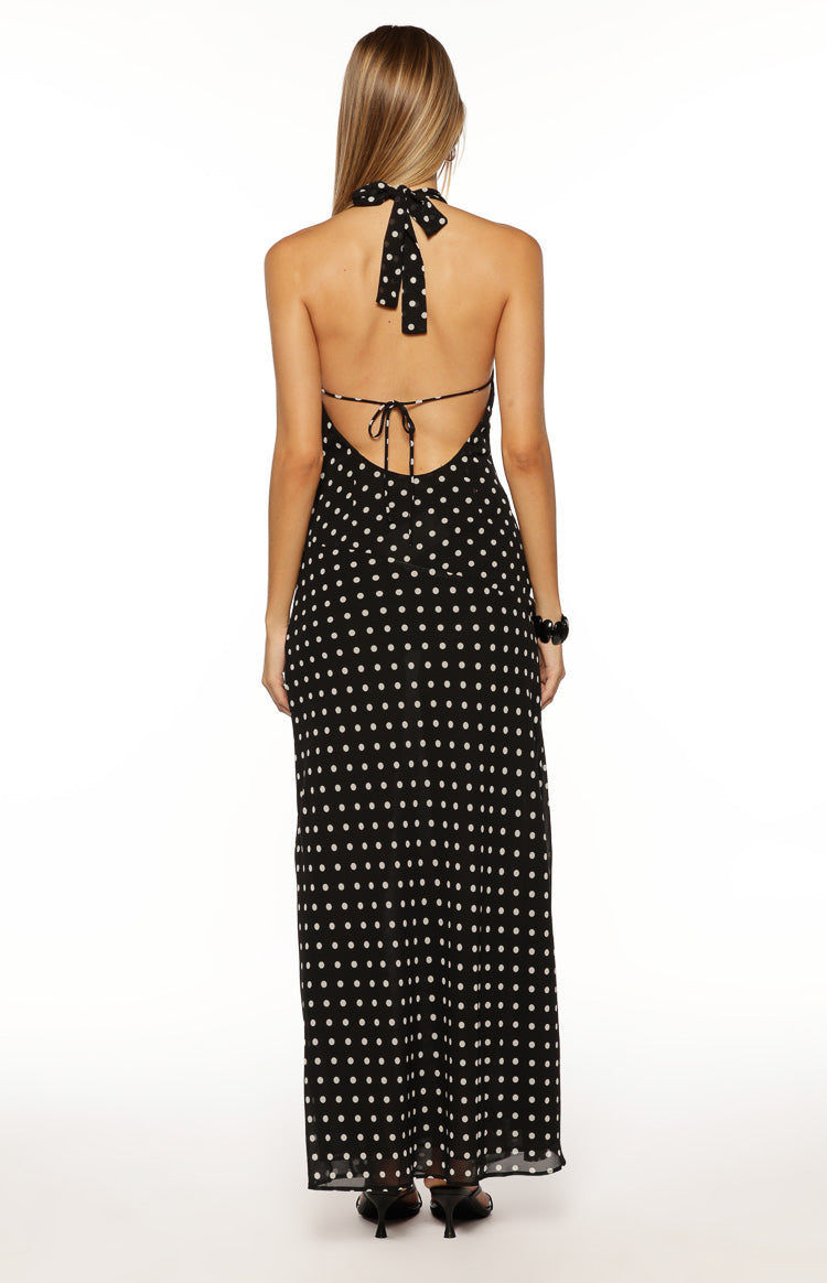 Polka Dot Halter Cowl Neck Bodycon Maxi Dress 7