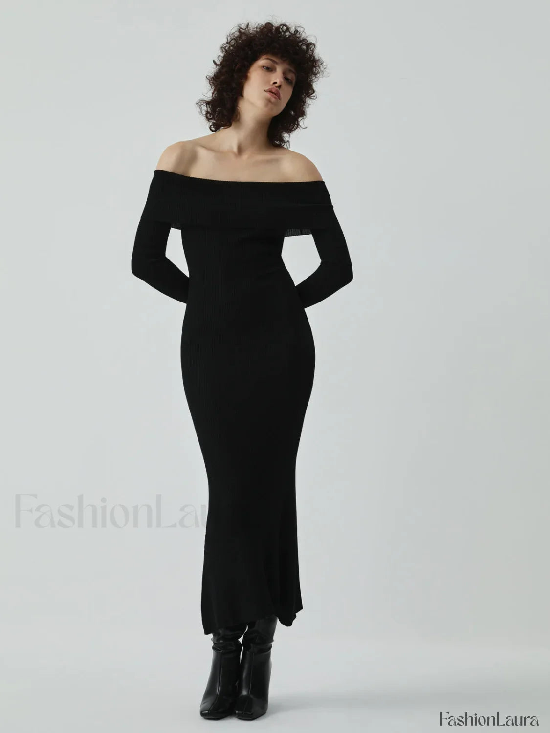 Nostalgia Off Shoulder Long Modern Sleeve Long Sweater Dress