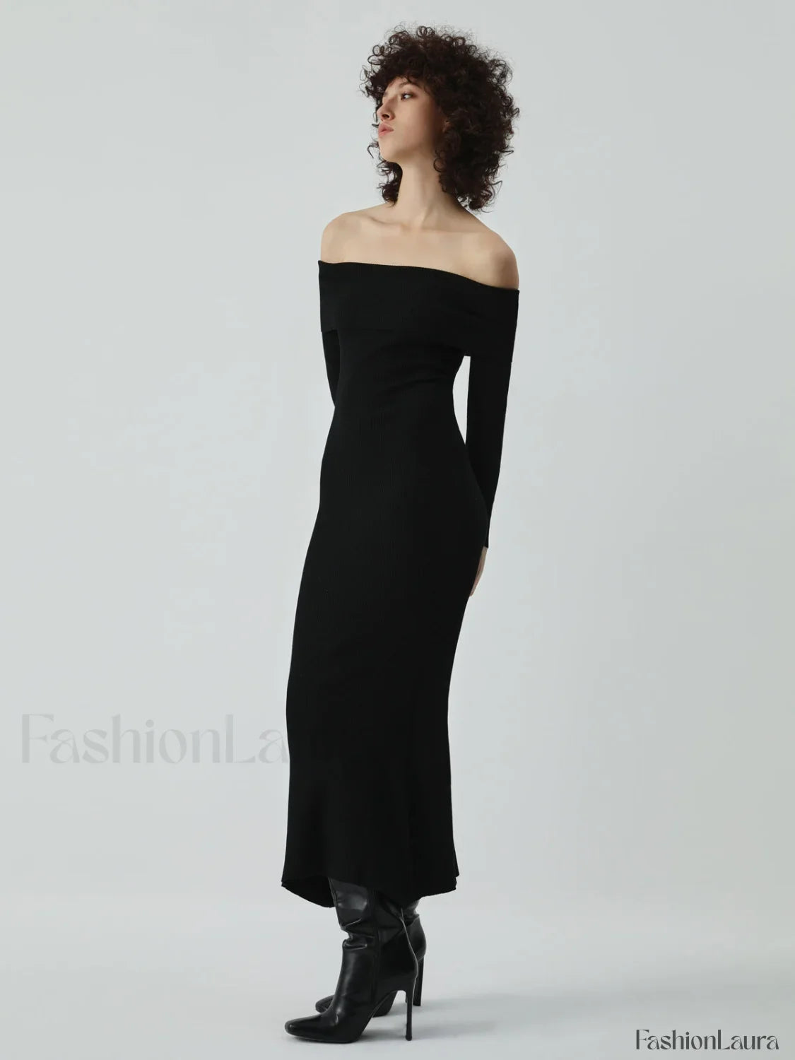 Nostalgia Off Shoulder Long Modern Sleeve Long Sweater Dress