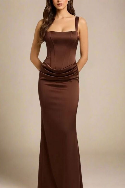 Nova Bodycon Wrap Maxi Dress - Coffee Brown