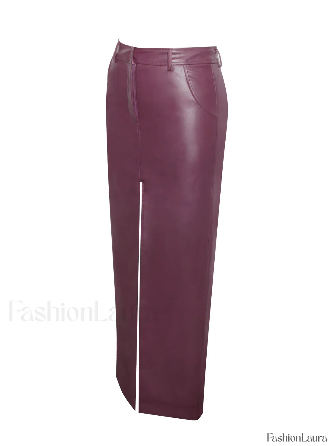 Noya Purple Front Charming Slit Vegan Leather Skirt