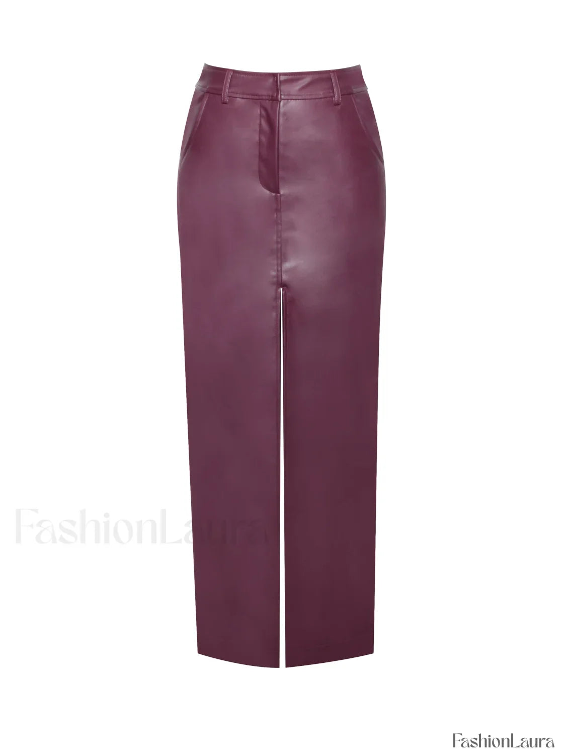 Noya Purple Front Charming Slit Vegan Leather Skirt