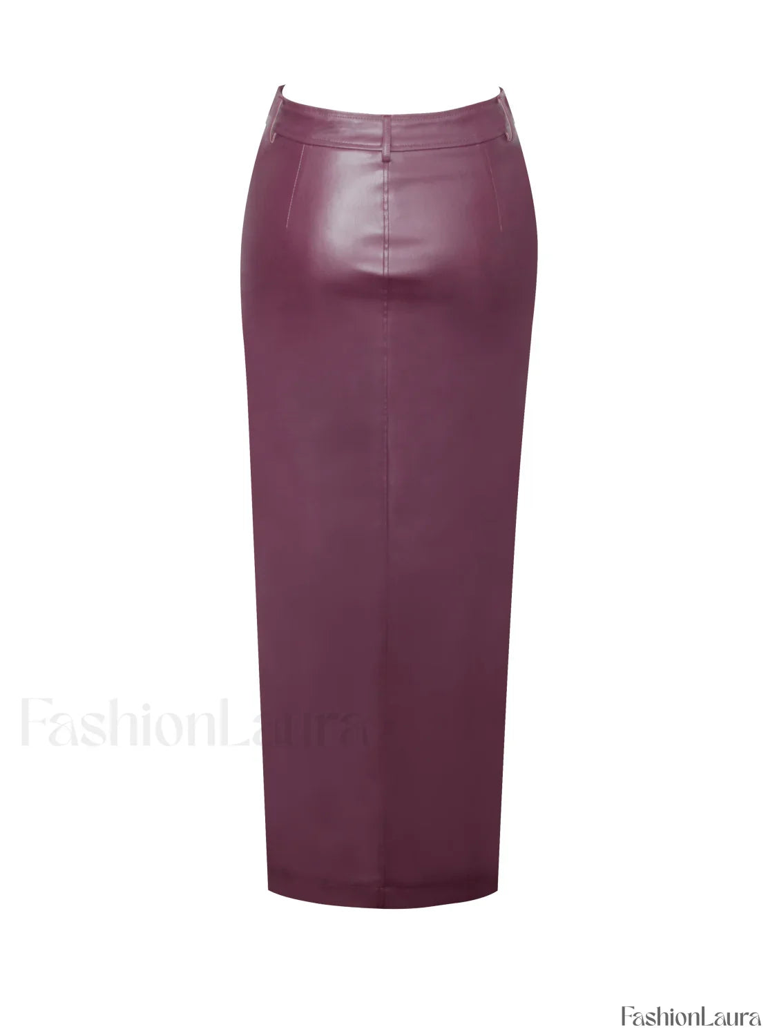 Noya Purple Front Charming Slit Vegan Leather Skirt