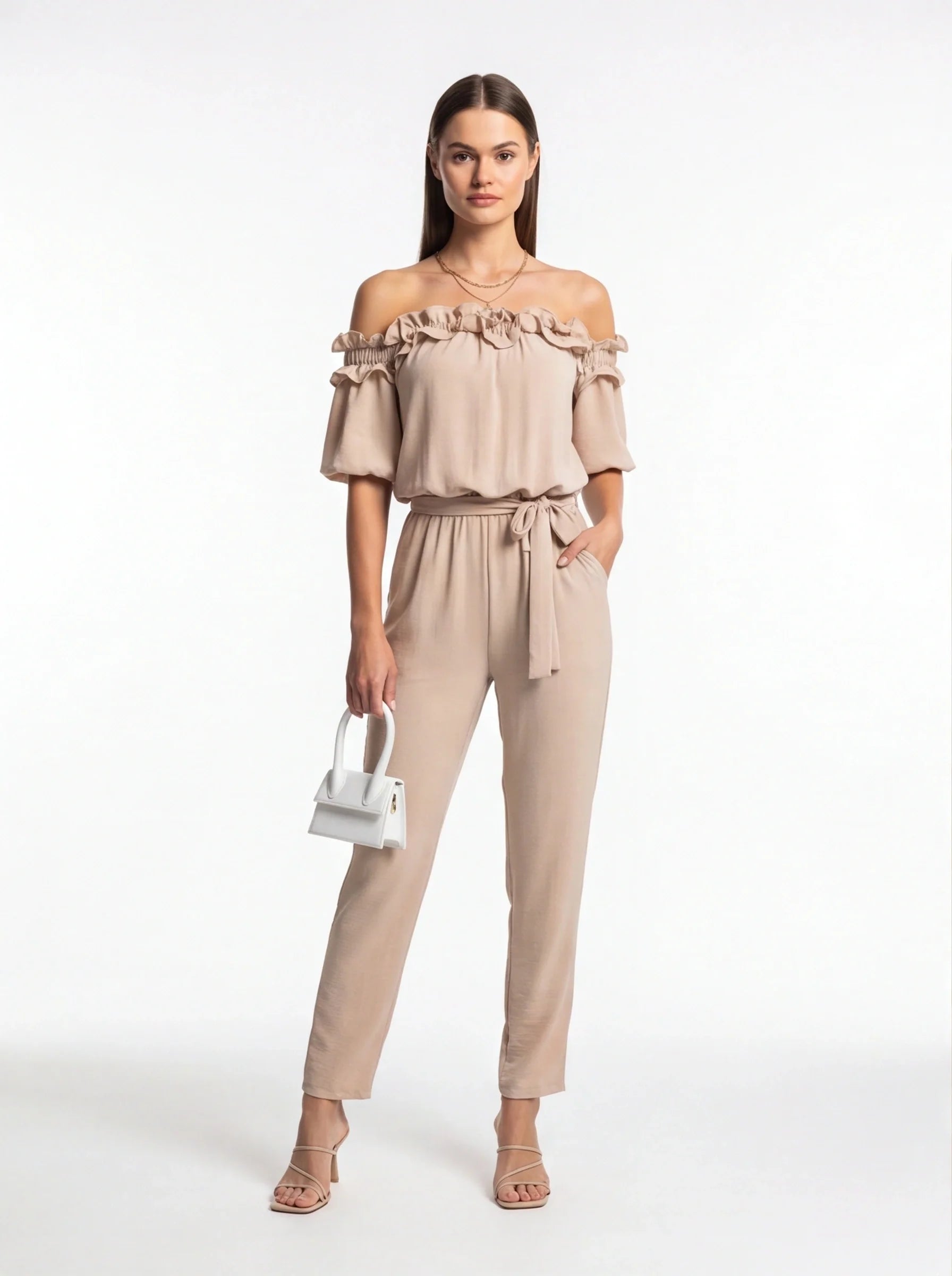 Lightweight Off-Shoulder Jumpsuit with Pockets