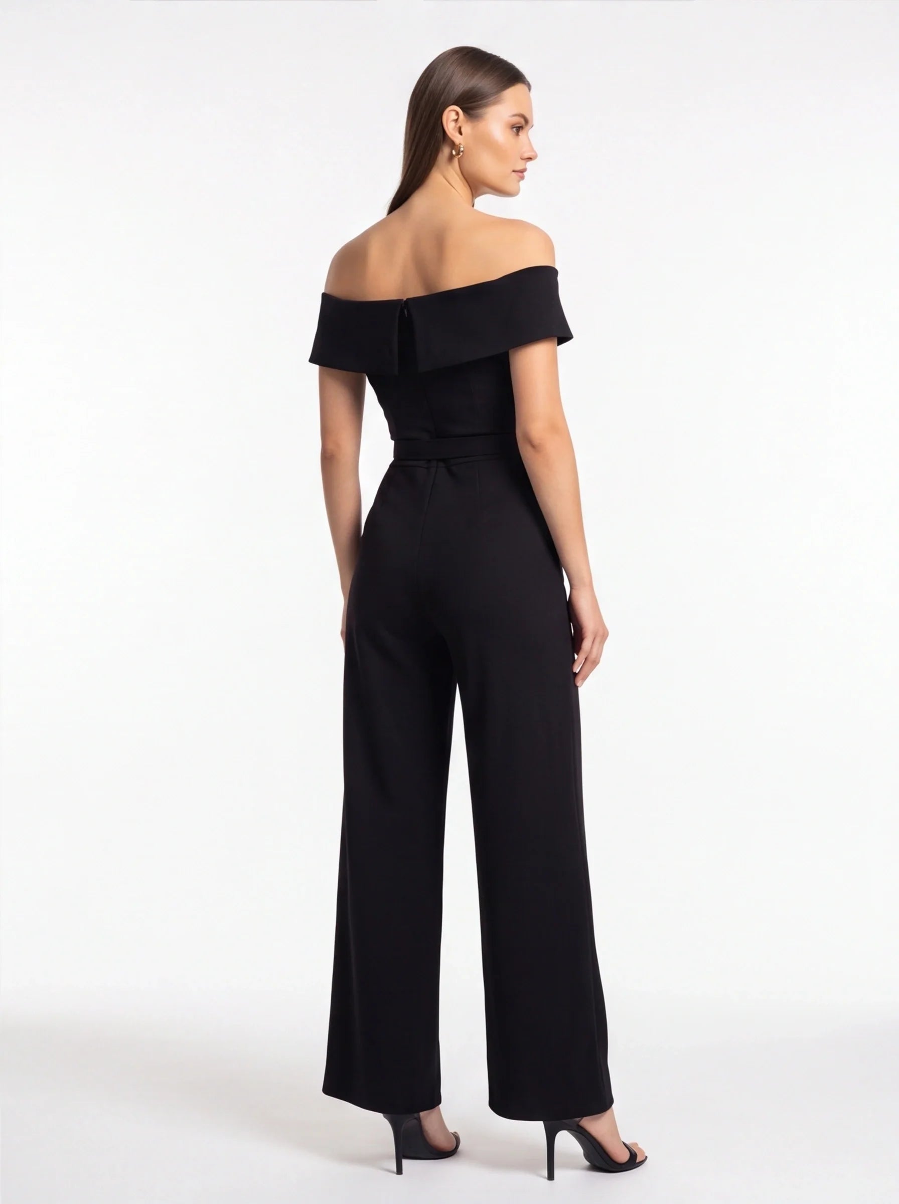 Women's Black Wide-Leg Off-Shoulder Jumpsuit for Cocktail Party & Wedding Guest