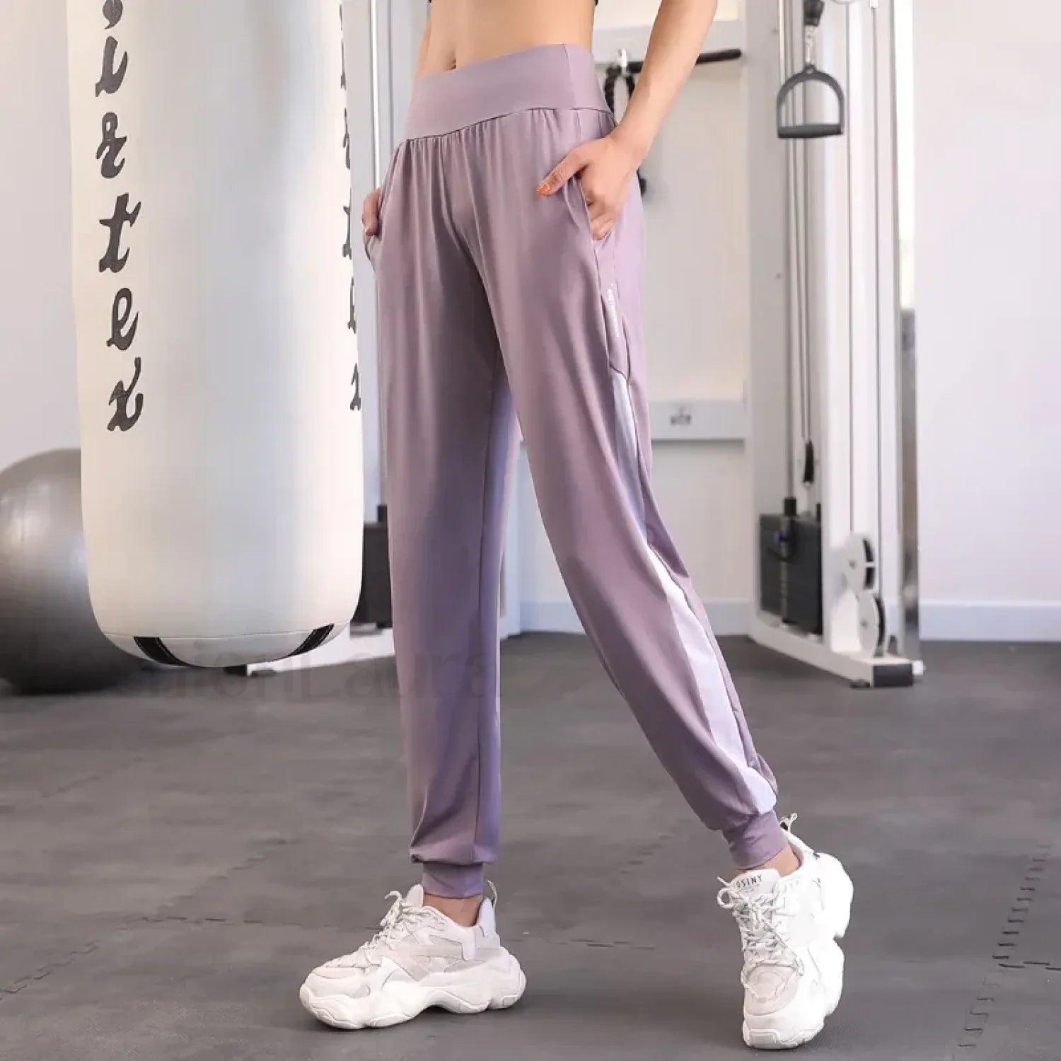 Nylon Drawstring Pocket Yoga Joggers Sweatpants Purple / S
