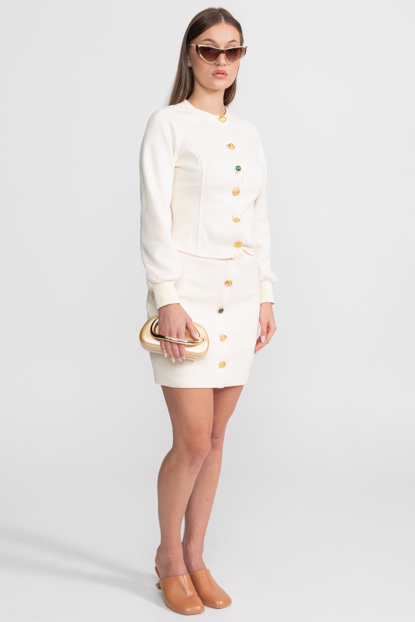 Embellished Button Co-ord Set – Ivoire