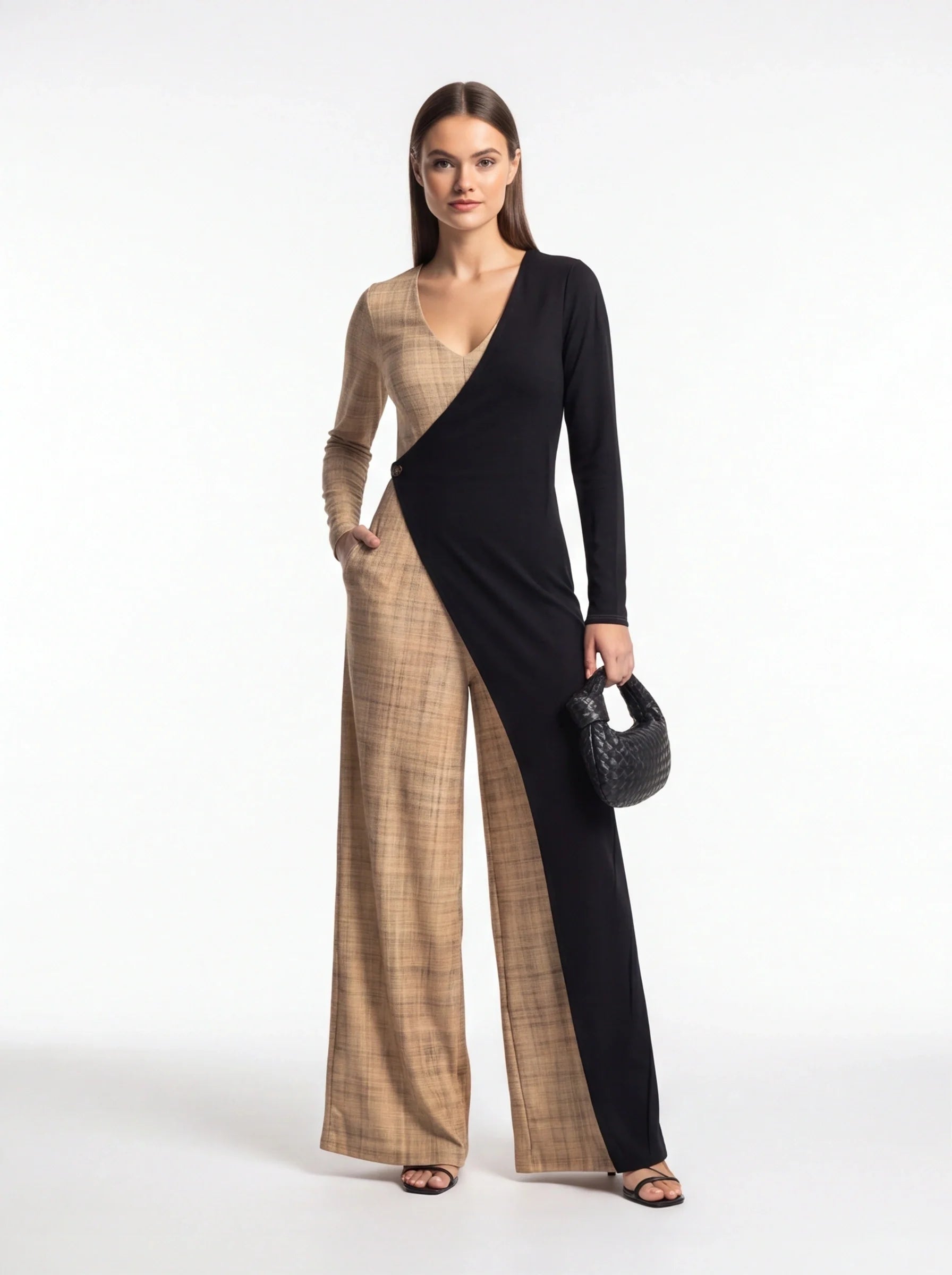 Stylish Colorblock Casual Jumpsuit with Pockets & Adjustable Straps - Jamota