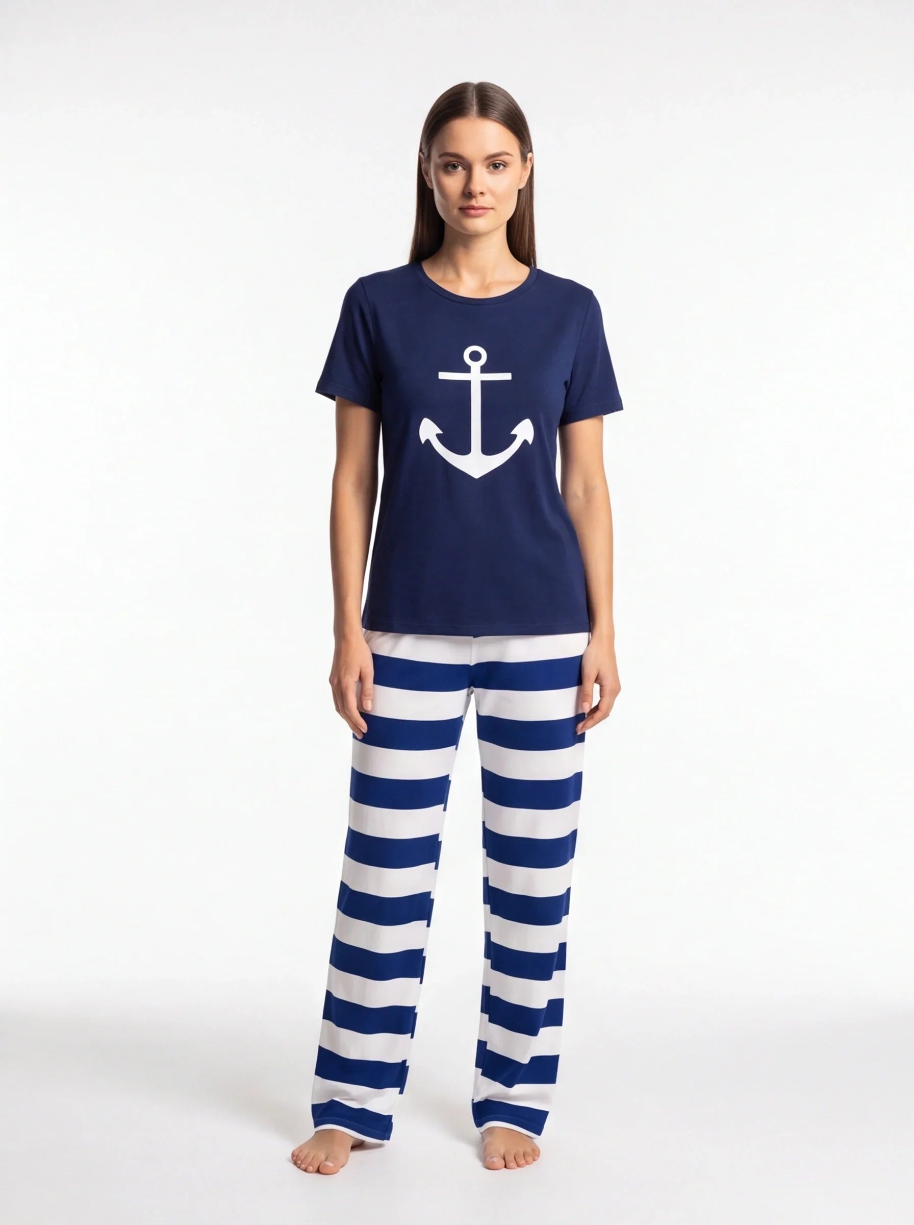 Nautical Dreams Women's Pajama Set | Soft Fabric & Anchor Design