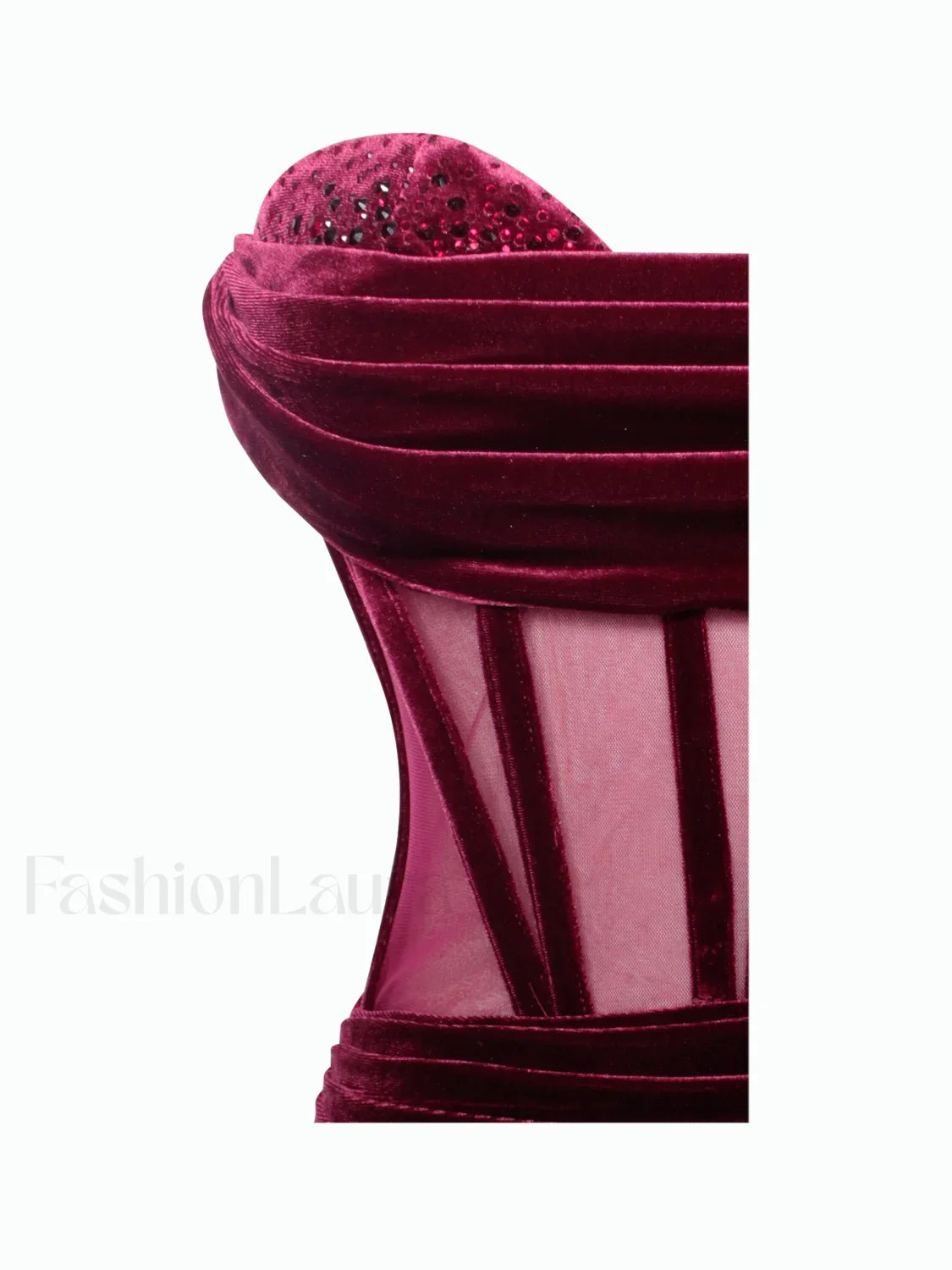 Octavia Burgundy Draping Crystal Graceful Corset High Slit Velvet Gown