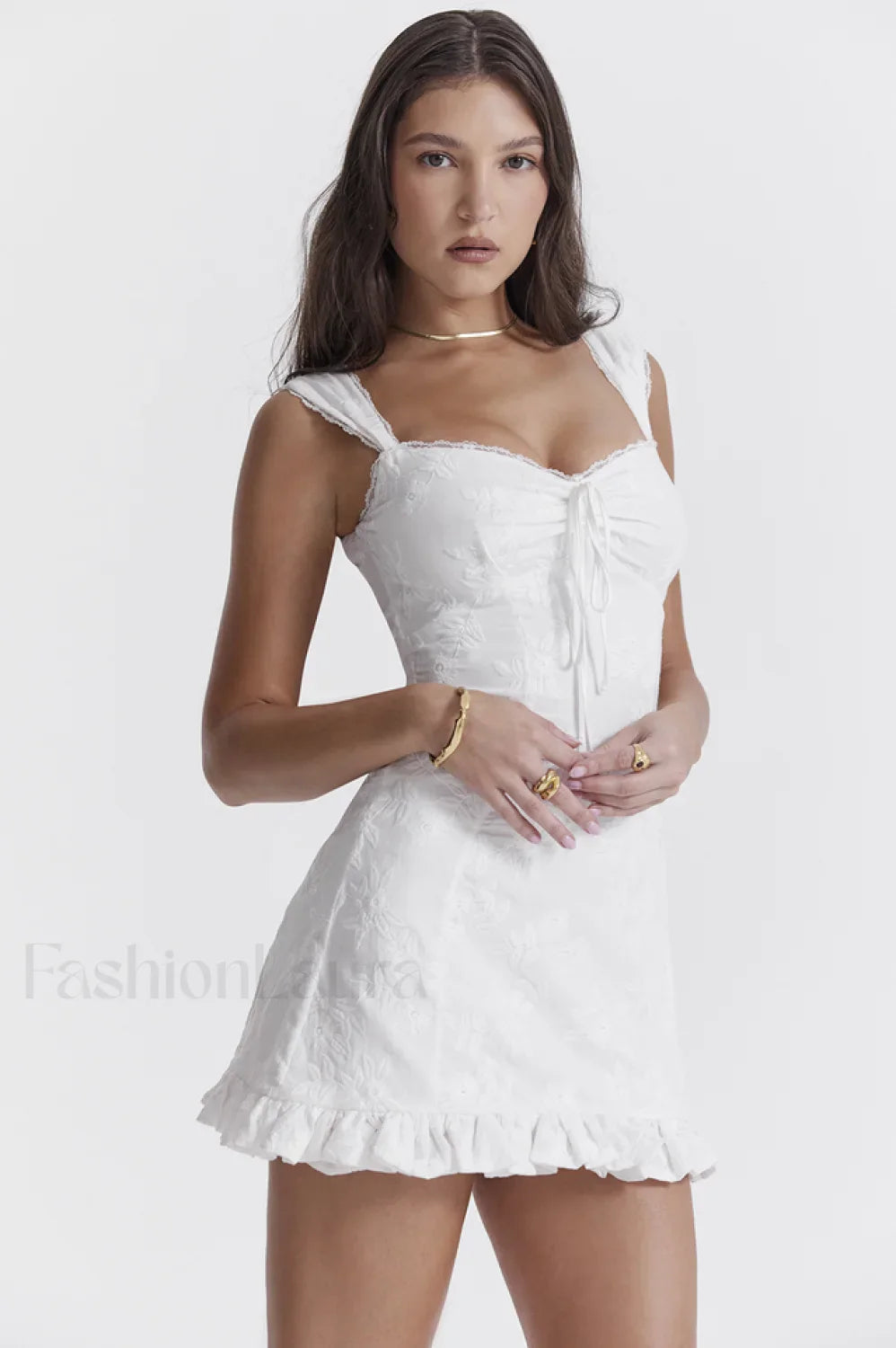 Odessa White Stylish Embroidered Mini Dress