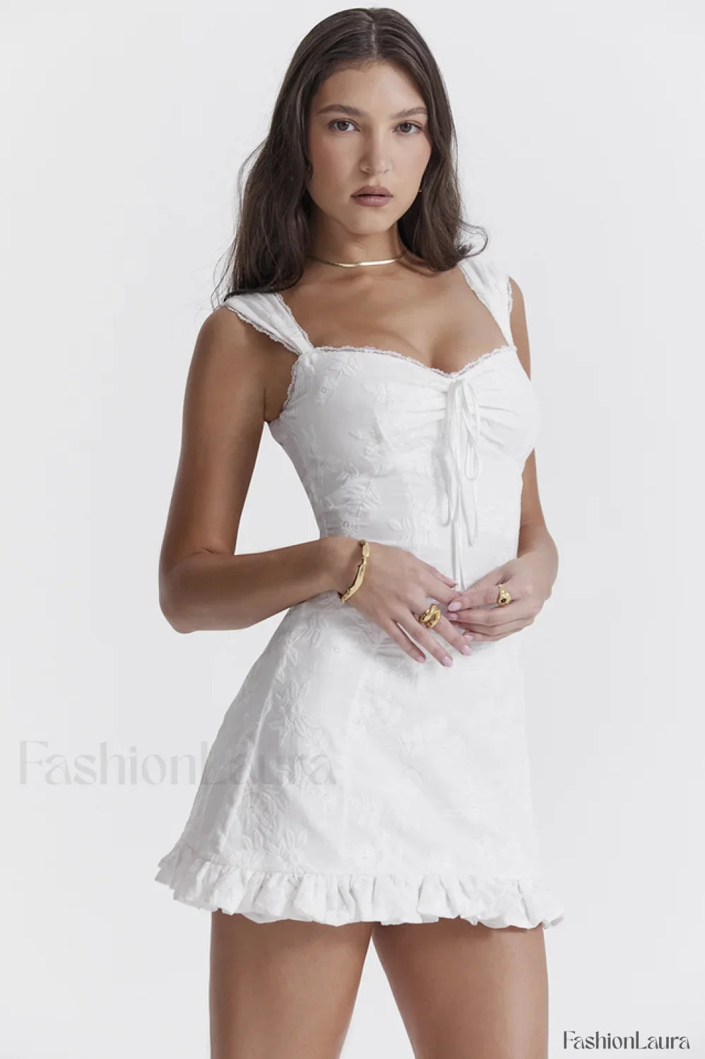 Odessa White Stylish Embroidered Mini Dress
