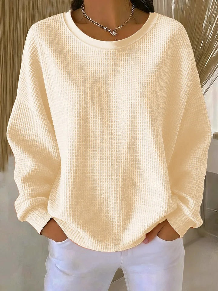 Crew Neck Long Sleeve Waffle Knit Sweater