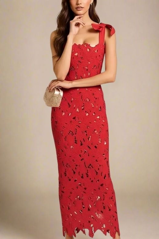 Odette Bodycon Lace Maxi Dress - Lipstick Red