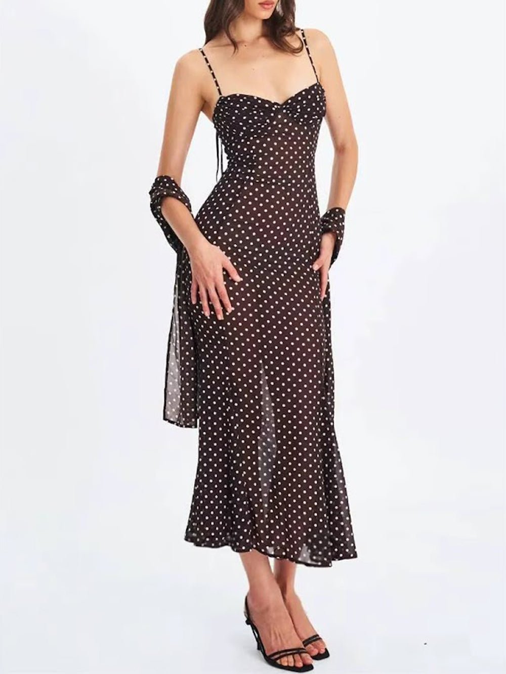 Odette Polka Dot Mesh Midi Dress