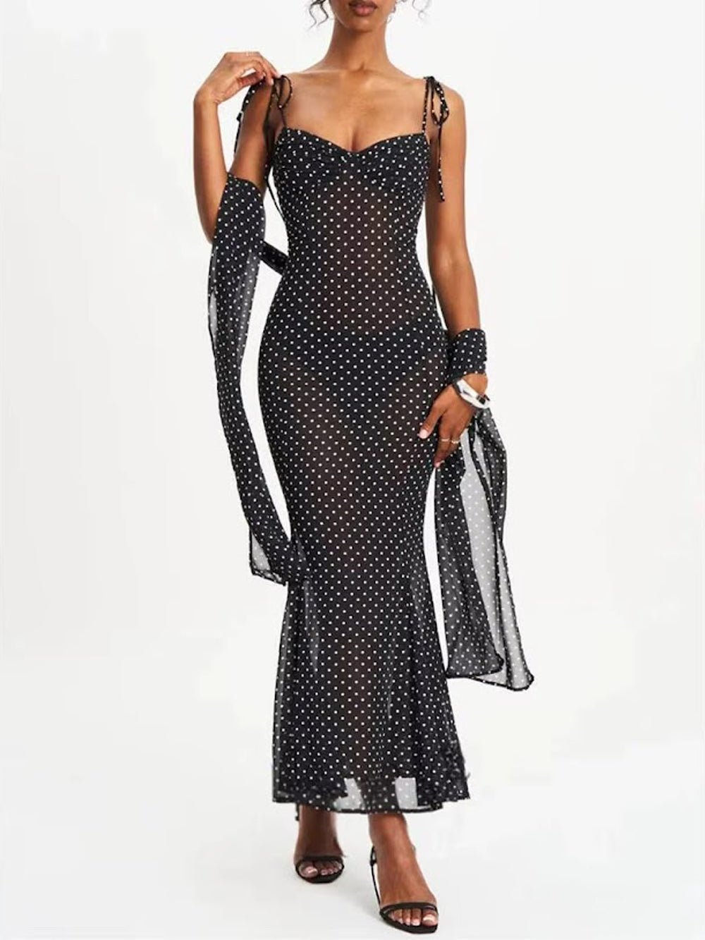 Odette Polka Dot Mesh Midi Dress