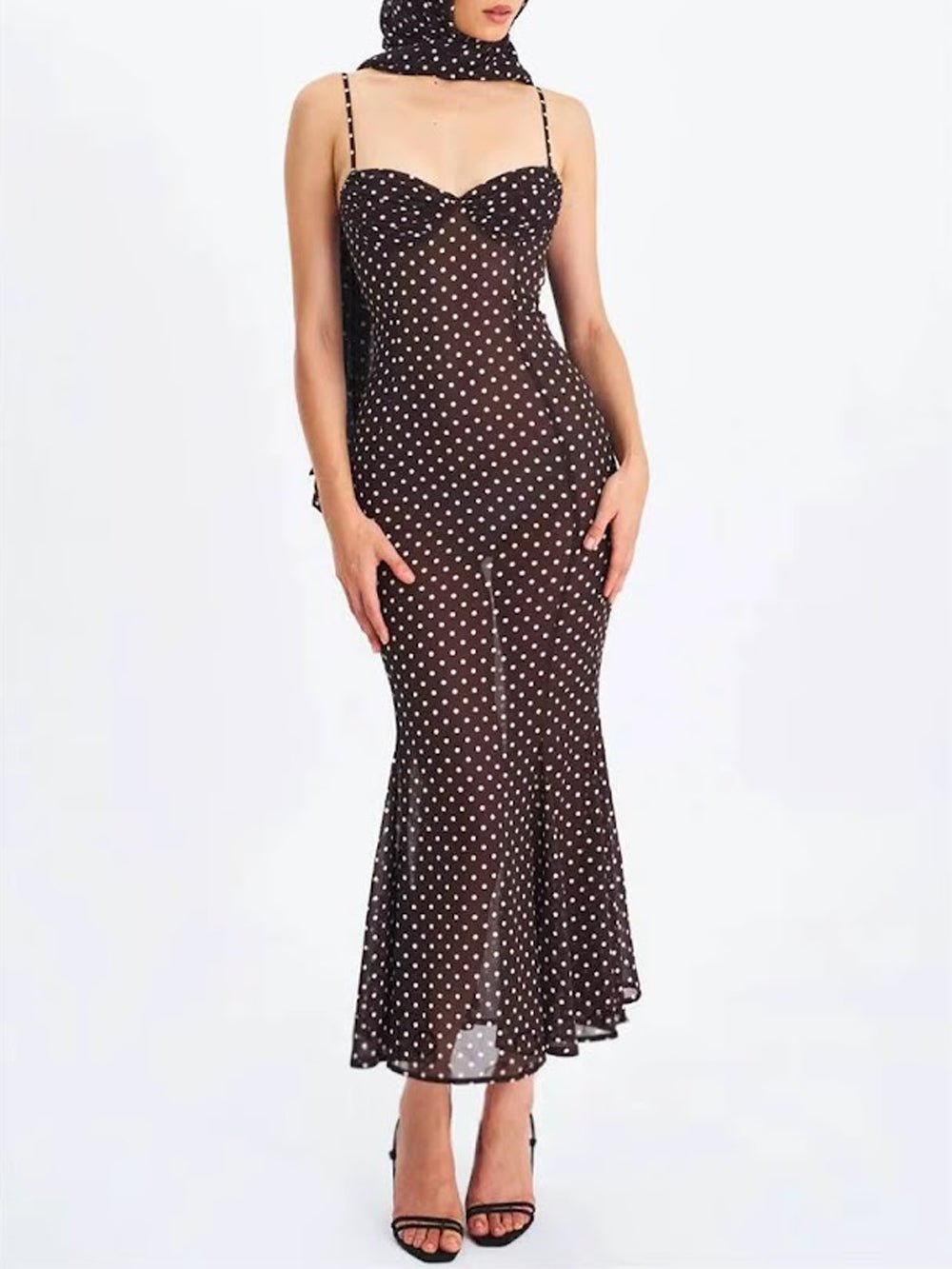 Odette Polka Dot Mesh Midi Dress