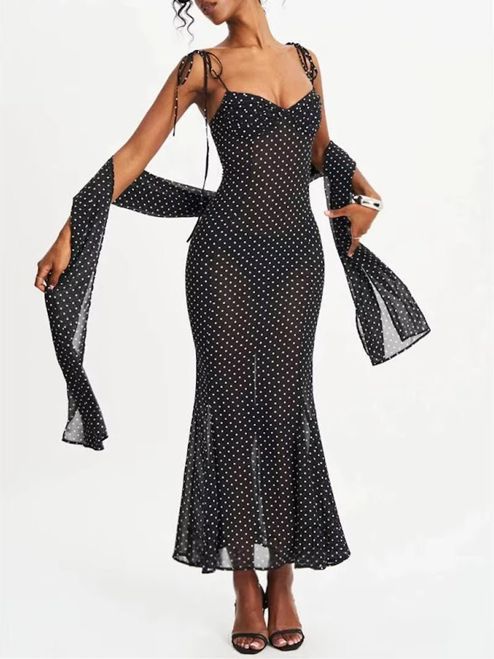 Odette Polka Dot Mesh Midi Dress