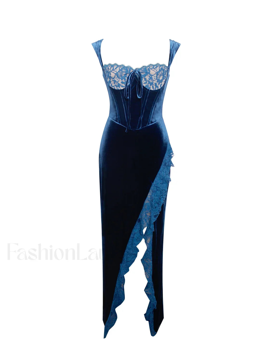 Odilia Teal Lace Charming Velvet Maxi Dress