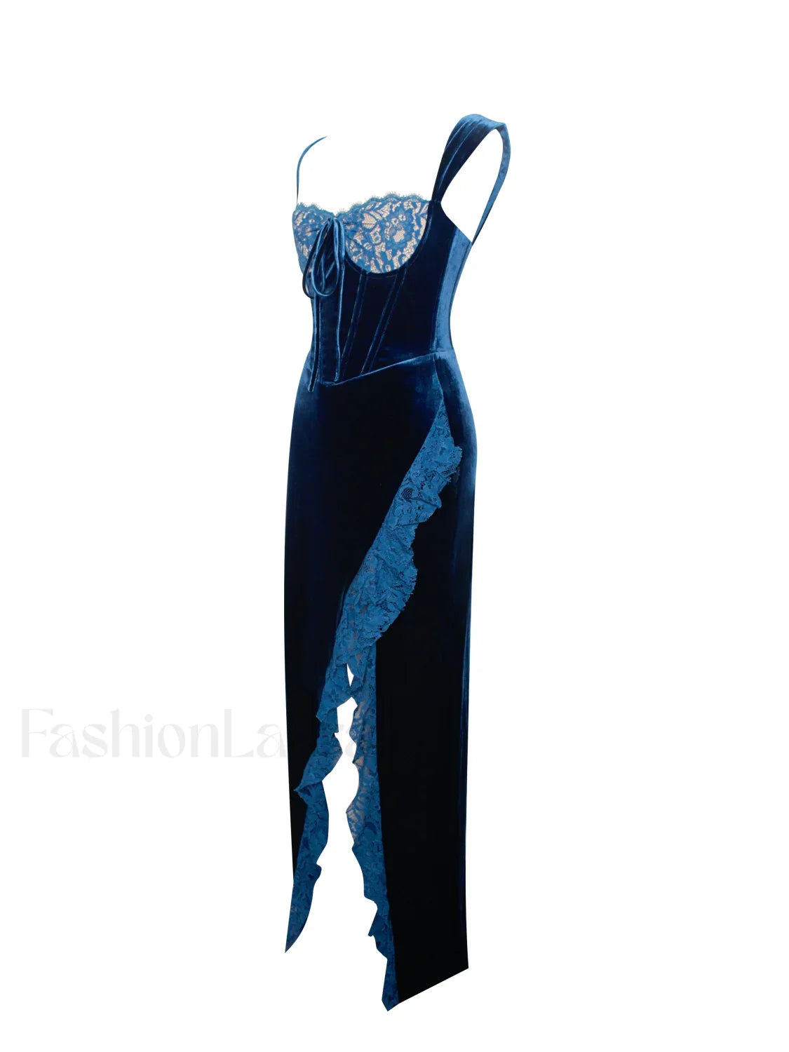 Odilia Teal Lace Charming Velvet Maxi Dress