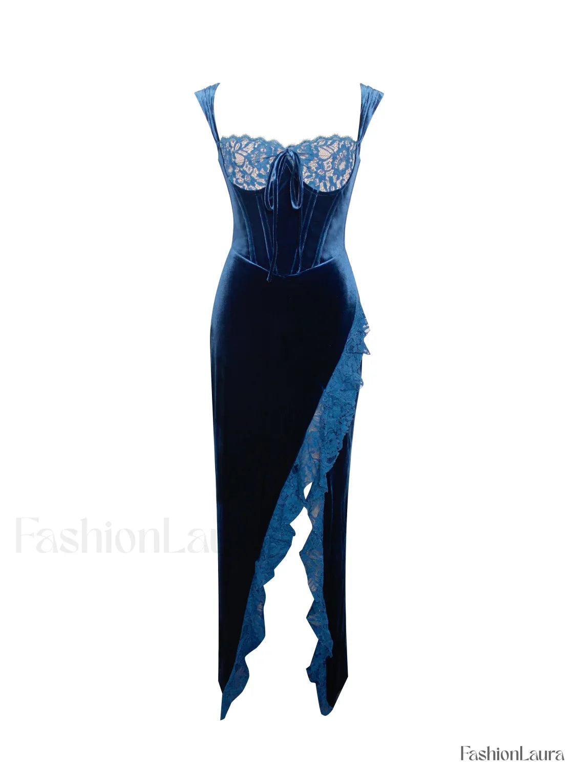 Odilia Teal Lace Charming Velvet Maxi Dress