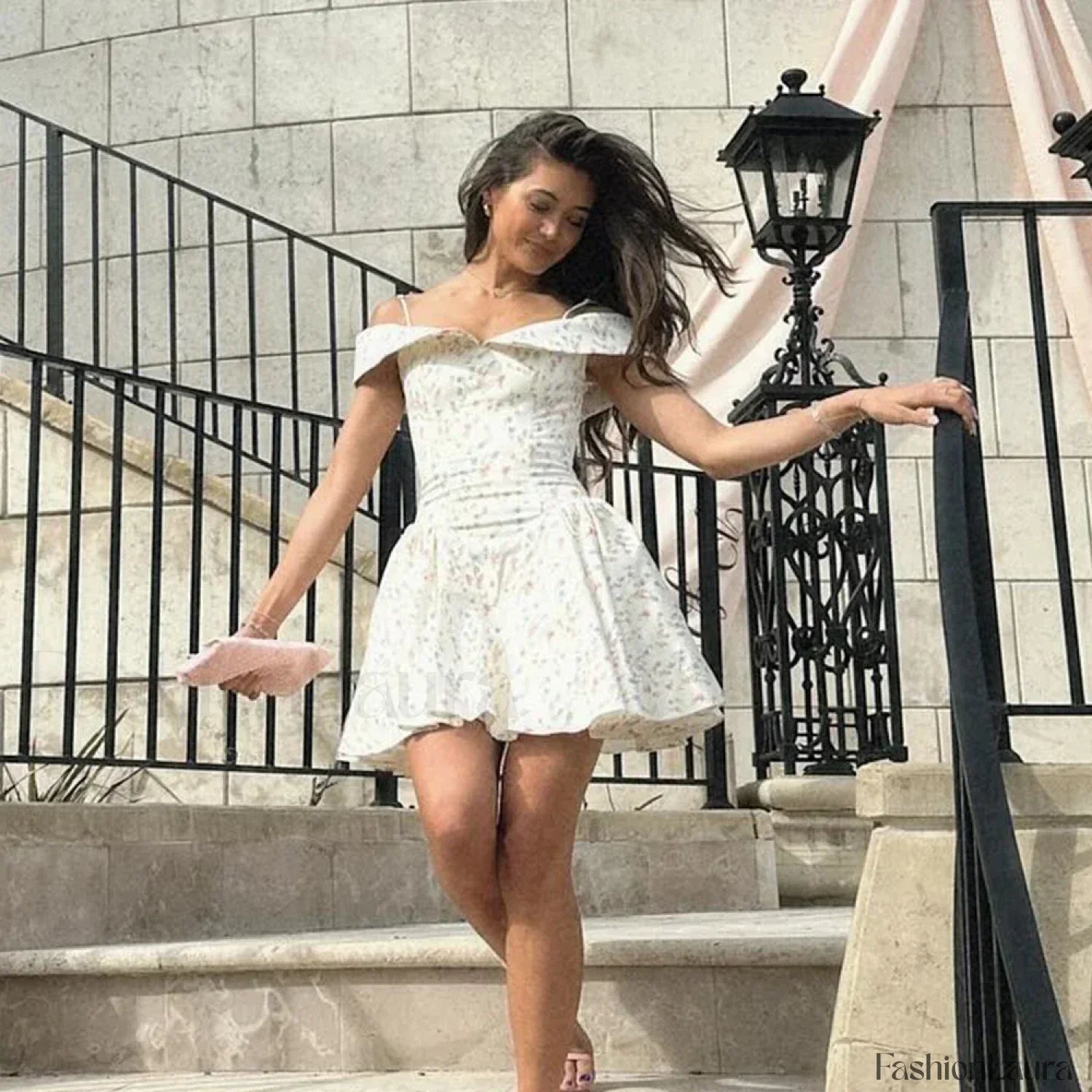 Off-Shoulder A-Line Floral Dress