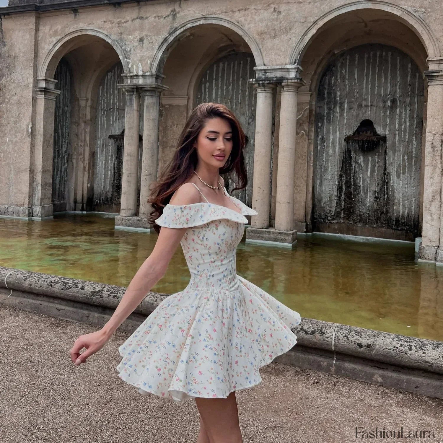 Off-Shoulder A-Line Floral Dress