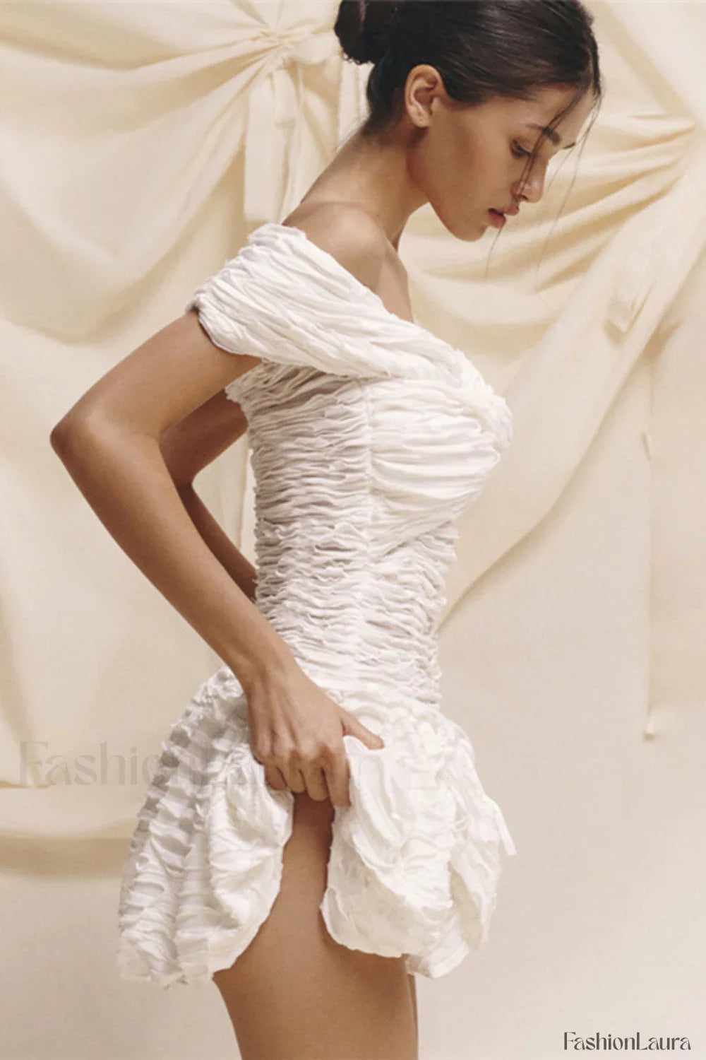 Off-Shoulder Backless Bodycon Solid Mini Dress