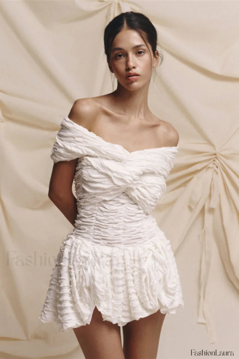 Off-Shoulder Backless Bodycon Solid Mini Dress