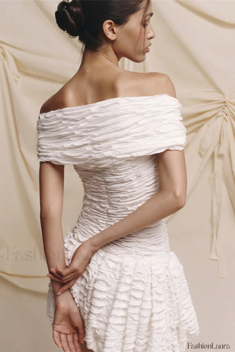 Off-Shoulder Backless Bodycon Solid Mini Dress