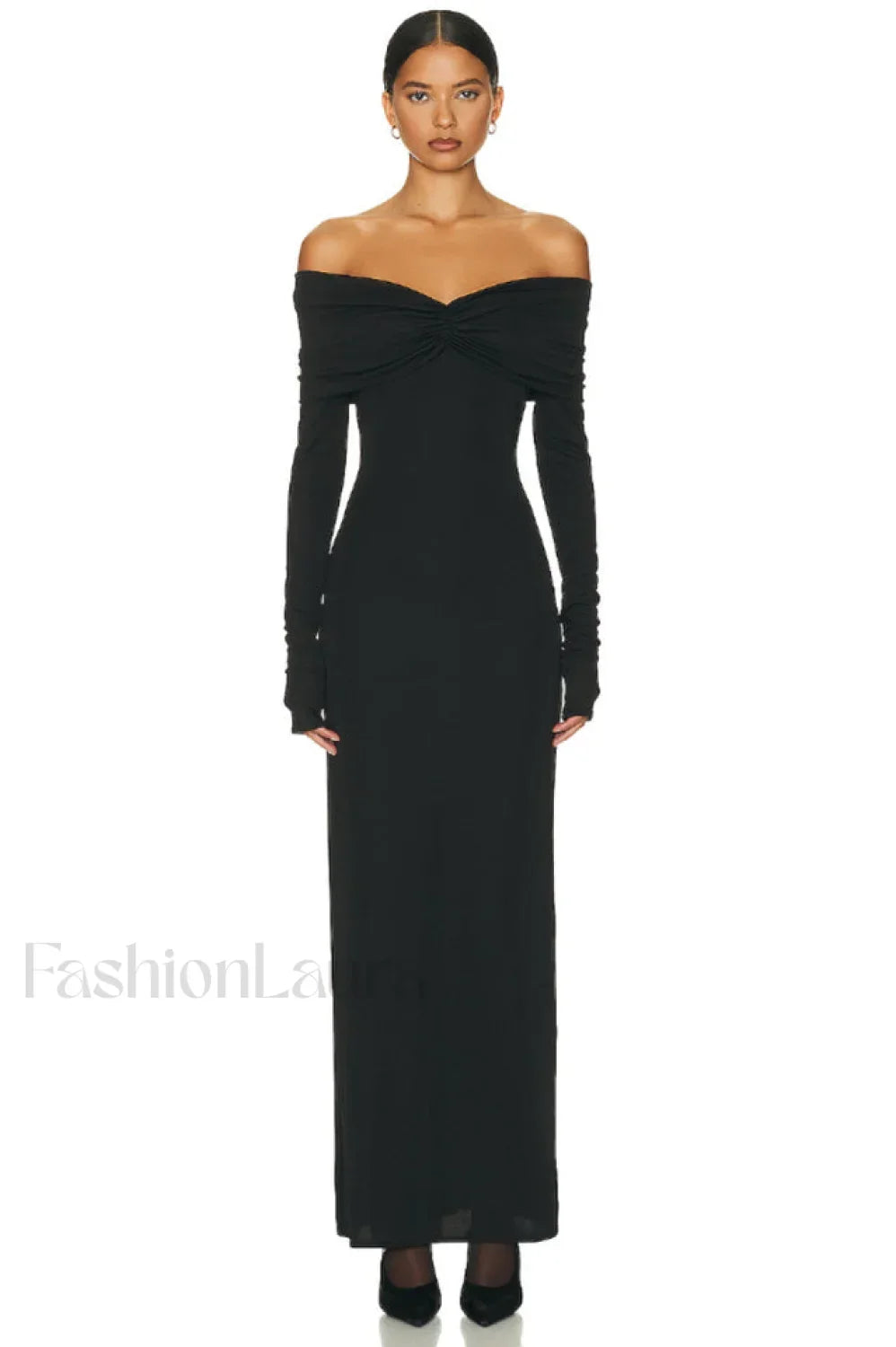 Off Shoulder Bodycon Charming Bardot Midi Dress XS / Black