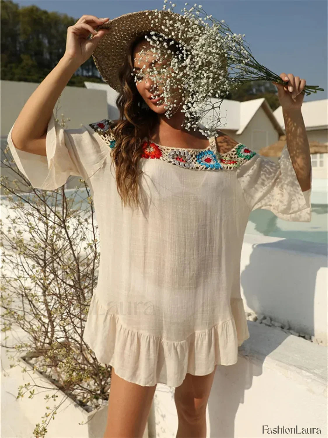 Off Shoulder Crochet Loose Cover Up