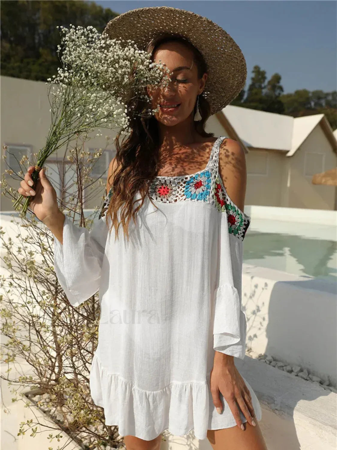 Off Shoulder Crochet Loose Cover Up