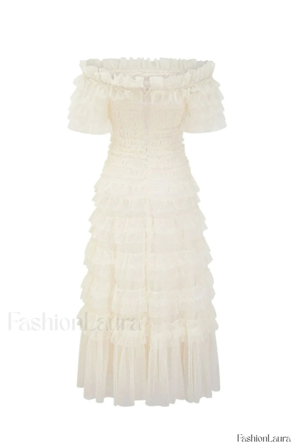 Off Shoulder Dotted Charming Tulle Maxi Dress