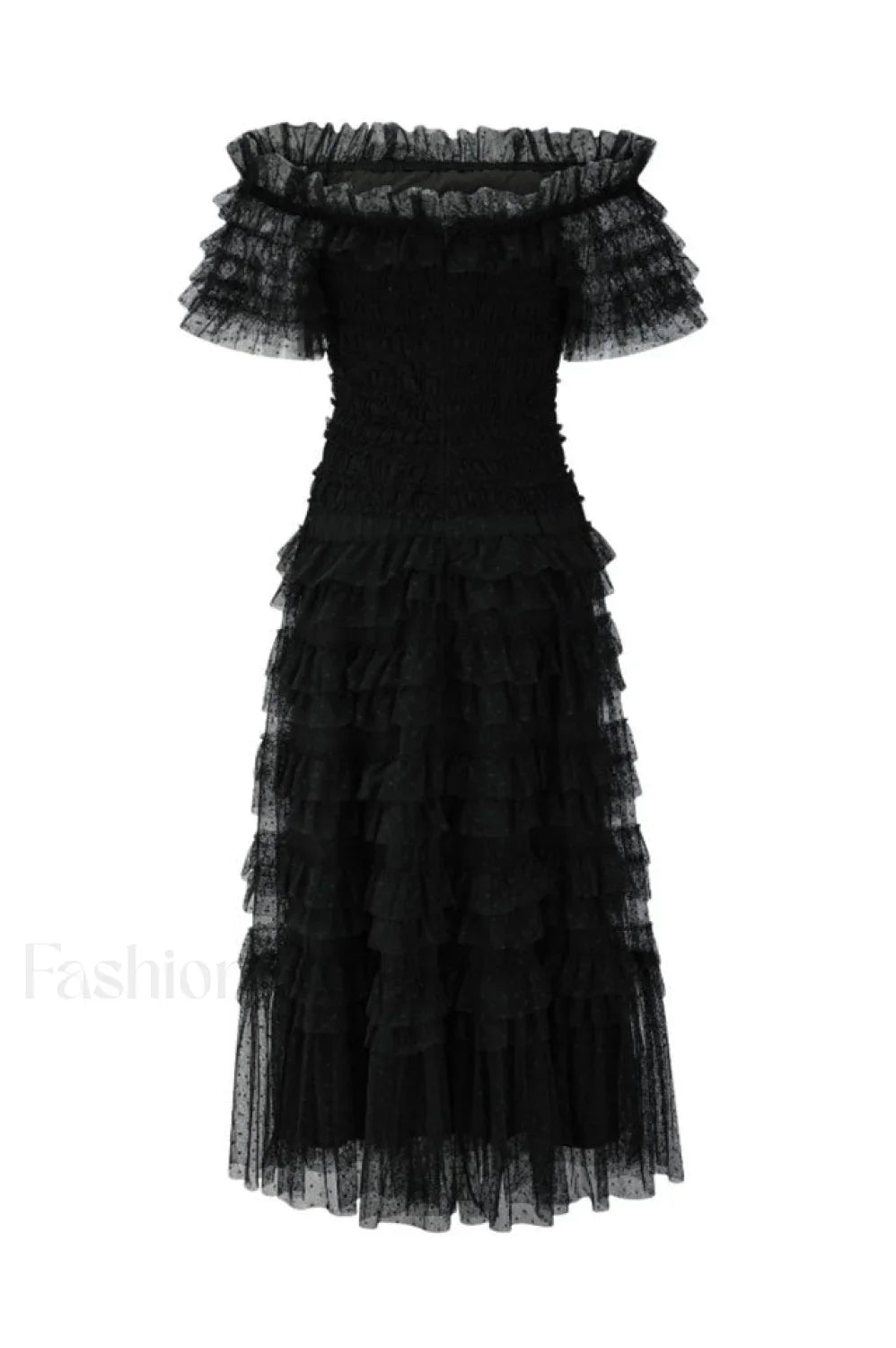 Off Shoulder Dotted Charming Tulle Maxi Dress