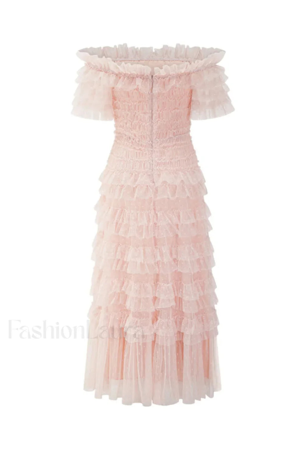 Off Shoulder Dotted Charming Tulle Maxi Dress