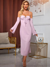 Off Shoulder Halter Chiffon Dress - View 4