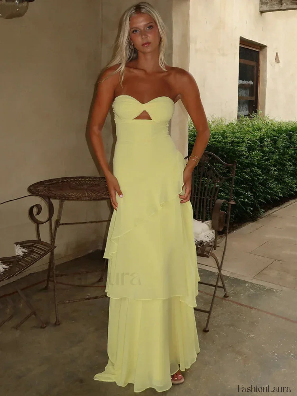 Off Shoulder Hollow Ruffle Maxi Dress