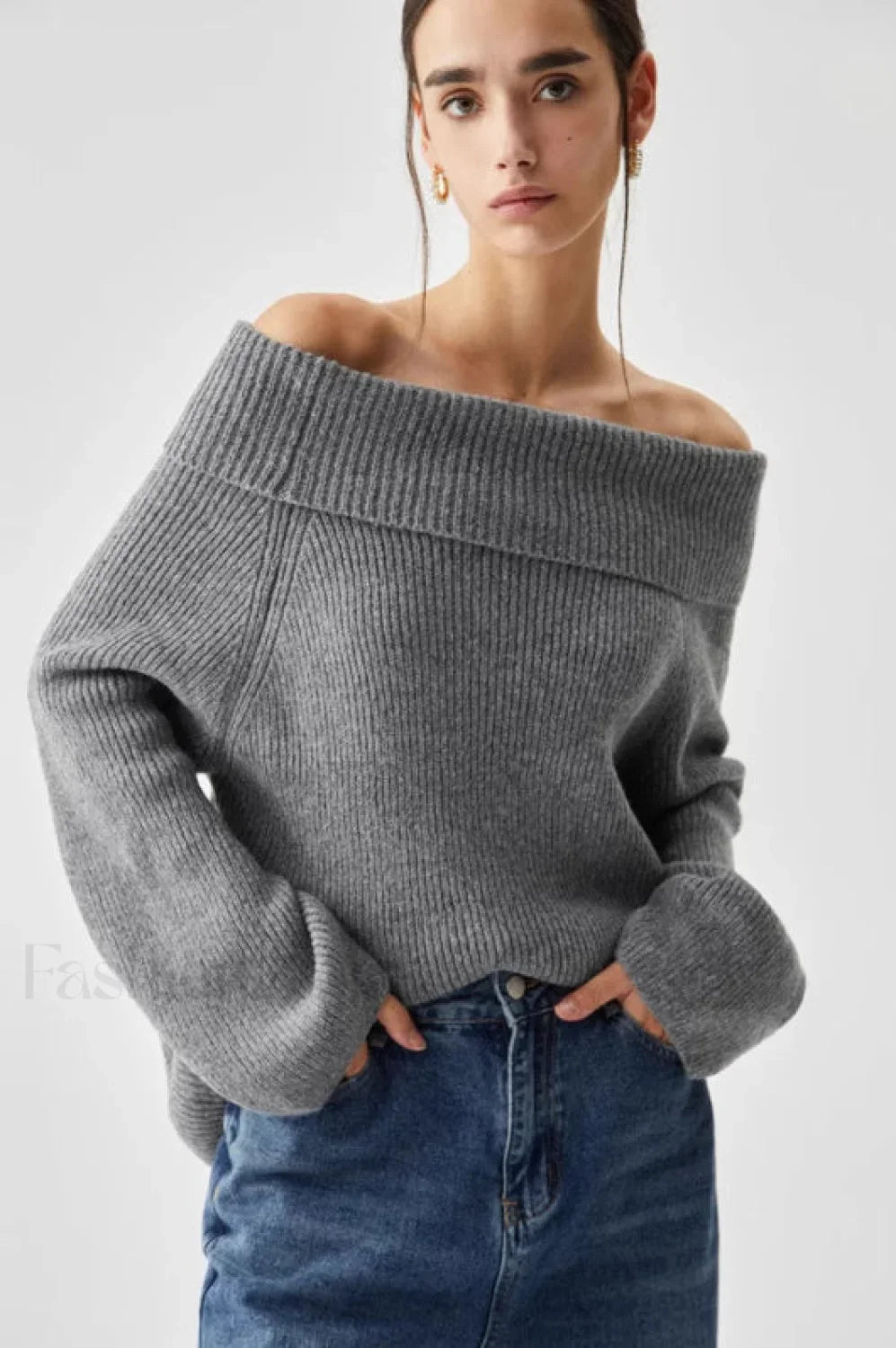 Off Shoulder Knit Pullover Sweater