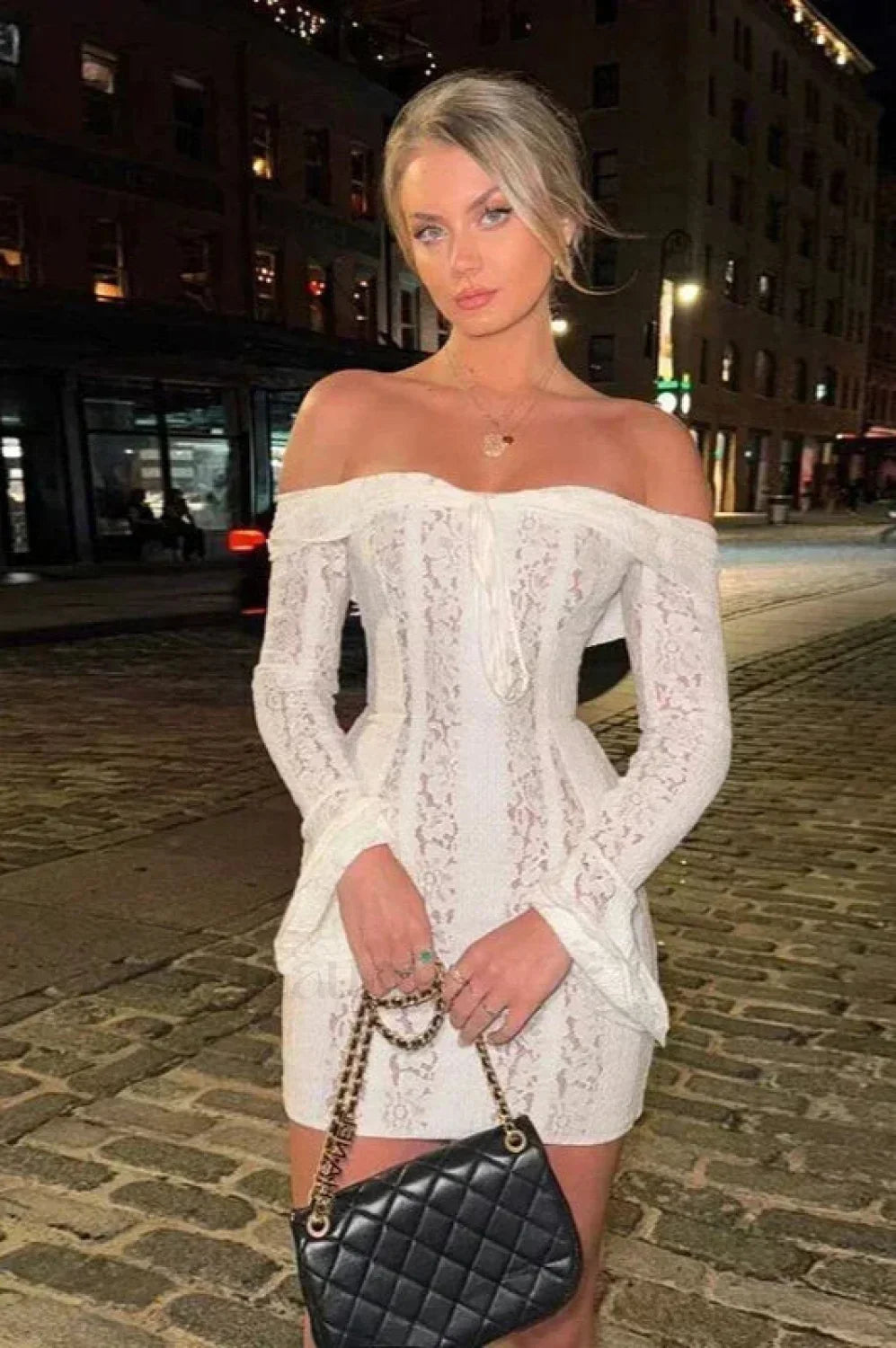 Off-Shoulder Lace Bodycon Boho Dress