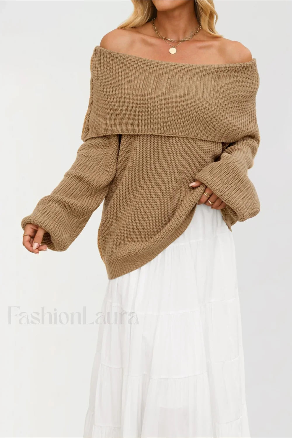 Off Shoulder Loose Knit Pullover Sweater