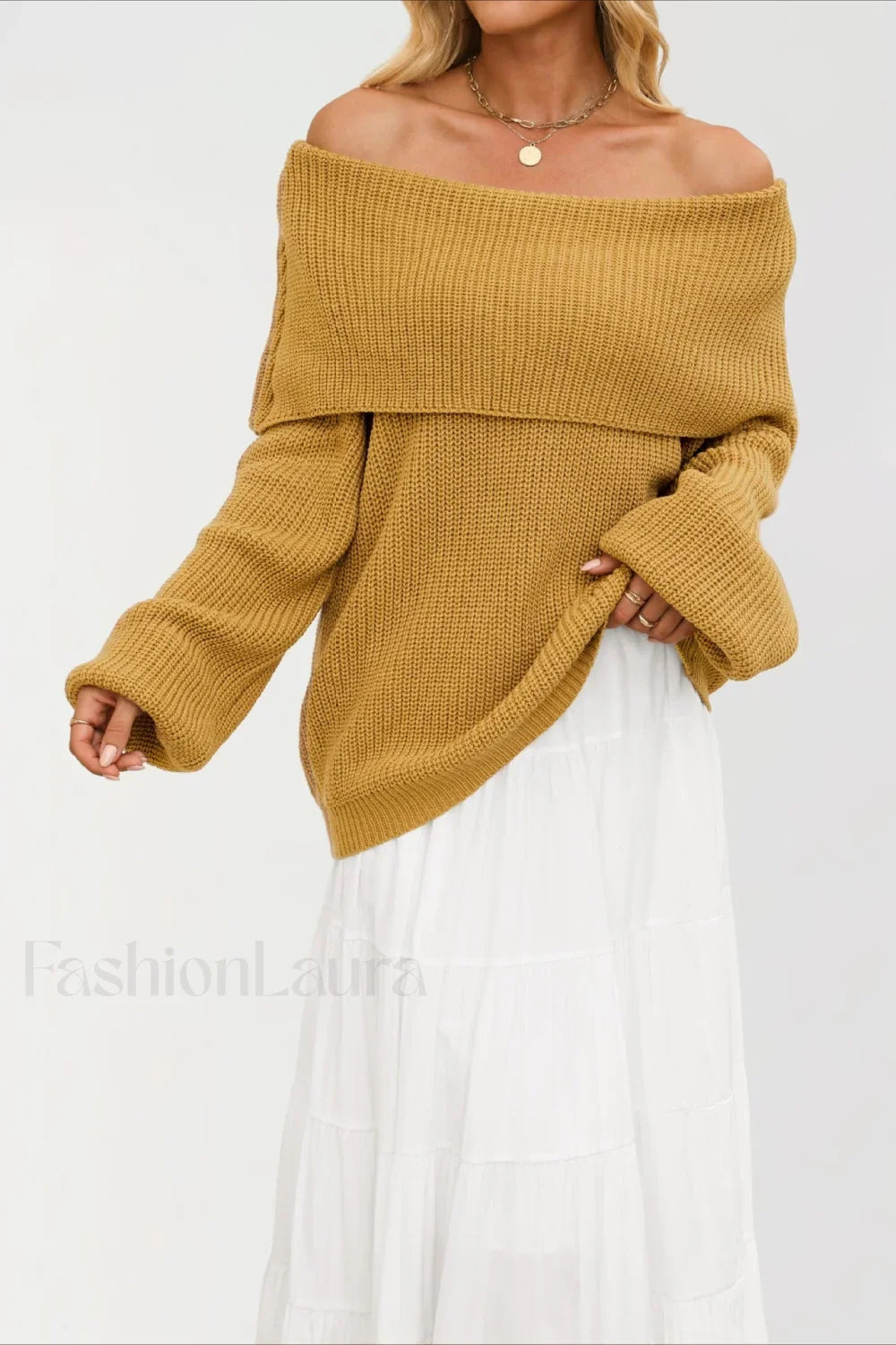 Off Shoulder Loose Knit Pullover Sweater