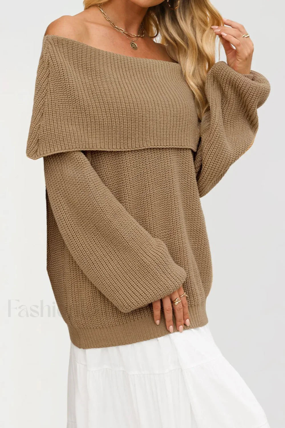 Off Shoulder Loose Knit Pullover Sweater