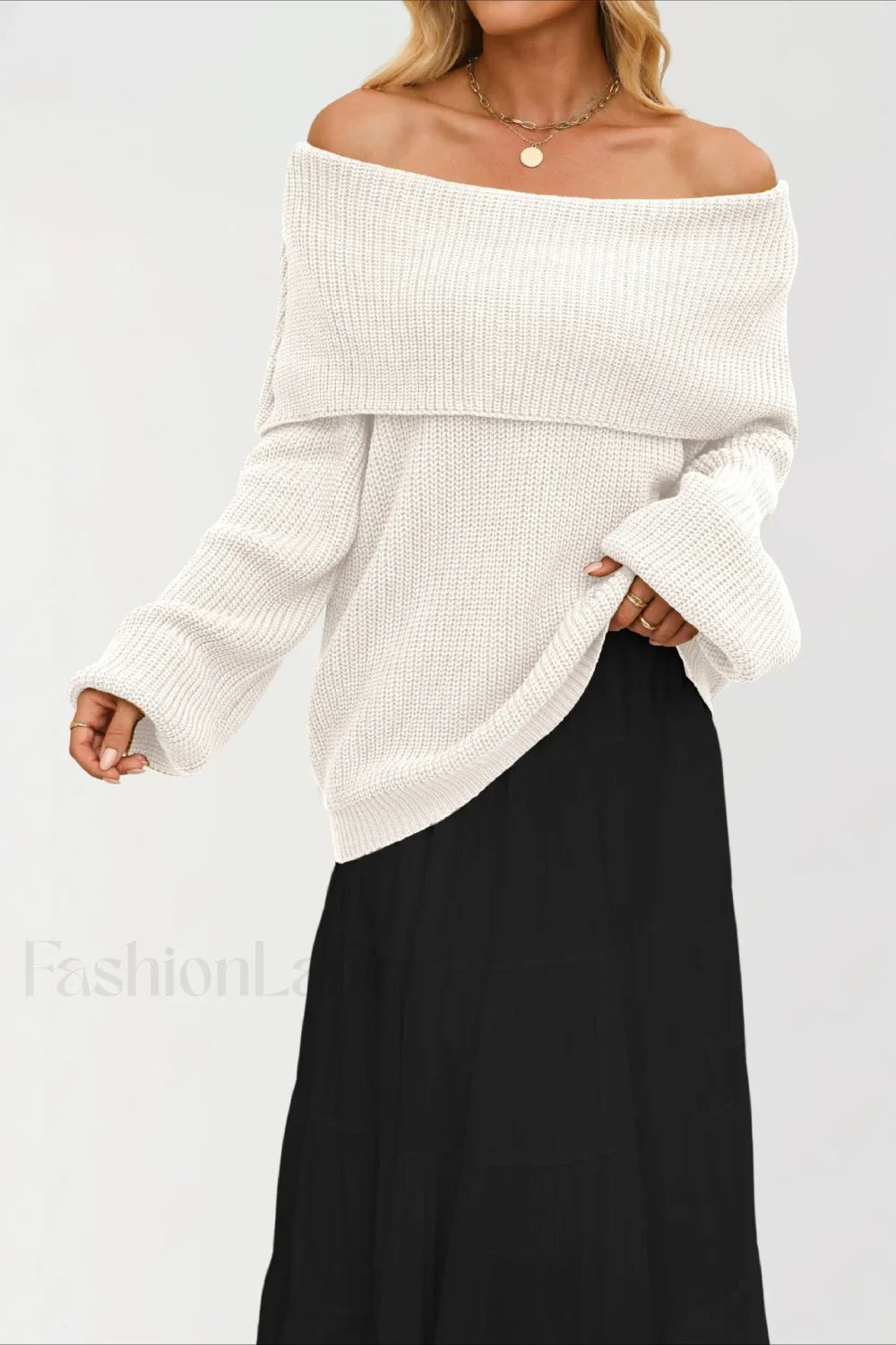 Off Shoulder Loose Knit Pullover Sweater