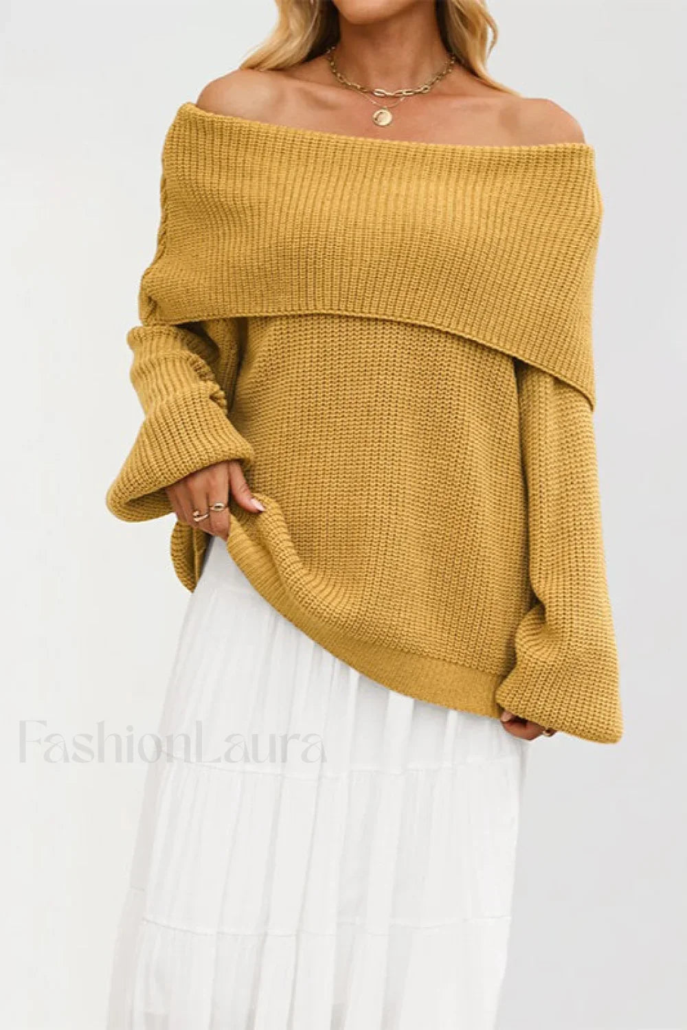 Off Shoulder Loose Knit Pullover Sweater