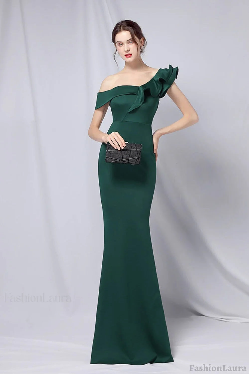 Off Shoulder Mermaid Maxi Party Dress Green / S