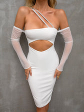 Asymmetrical Neck Glitter Strap Cut Out Dress - View 6